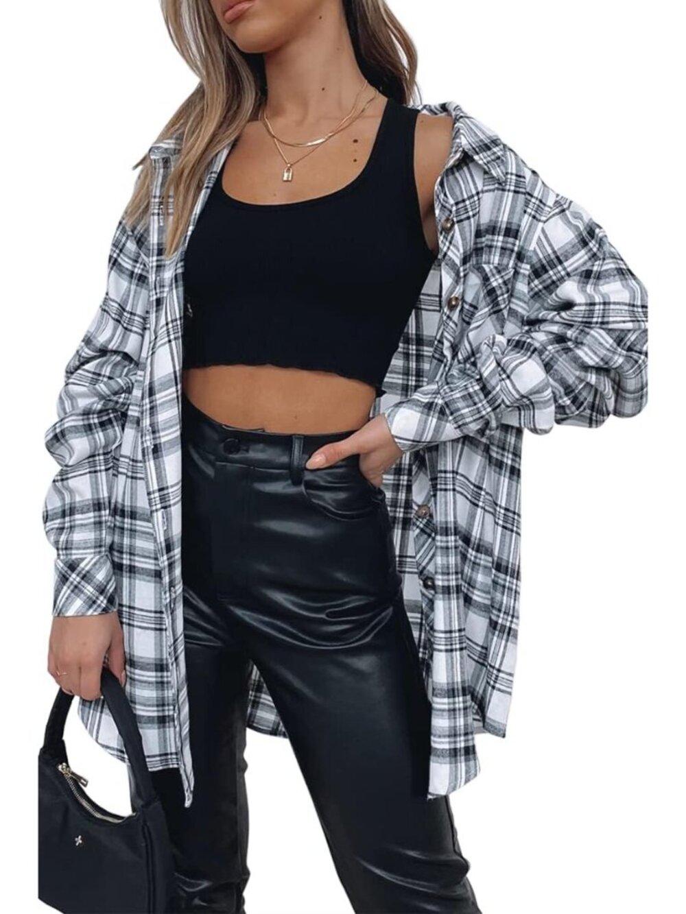 Womens Button Down Flannel Shirts Long Sleeve Plaid Shackets Business Casual Blo